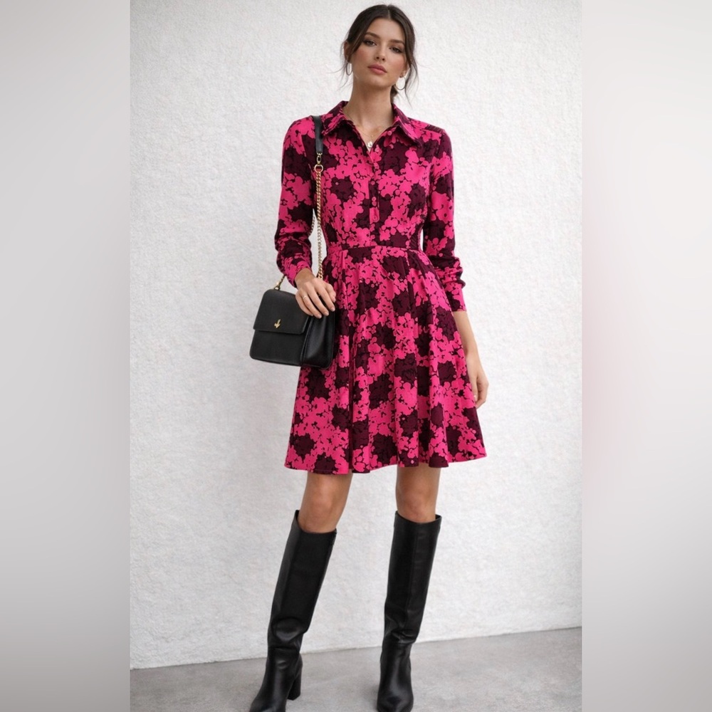 Kate Spade Pink Floral Mini Dress Long Sleeve Fit & Flare Size 0 - Picture 12 of 12
